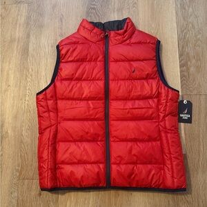 Nautica Red Quilted Puffer Vest with Navy Trim